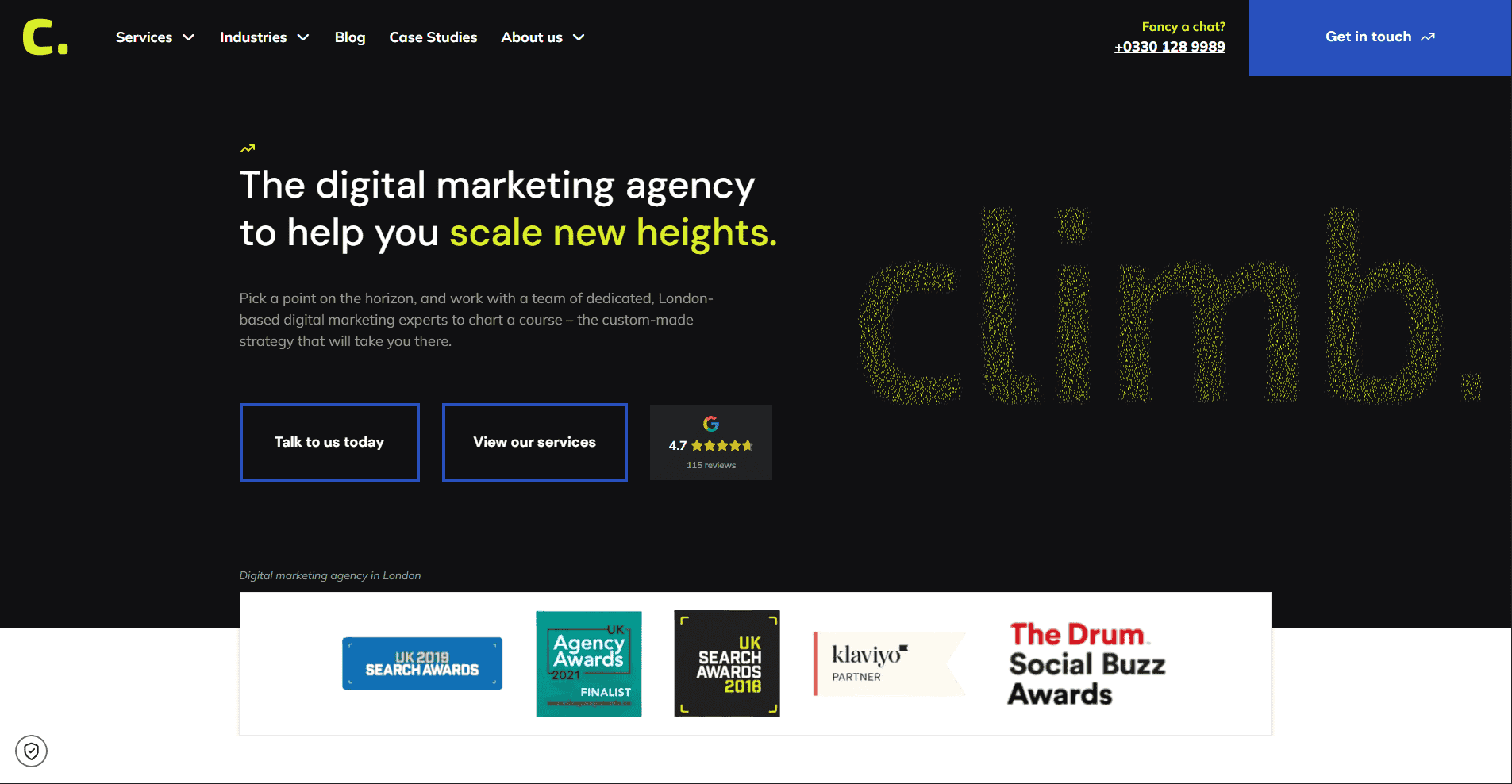 Climb Agency website preview.