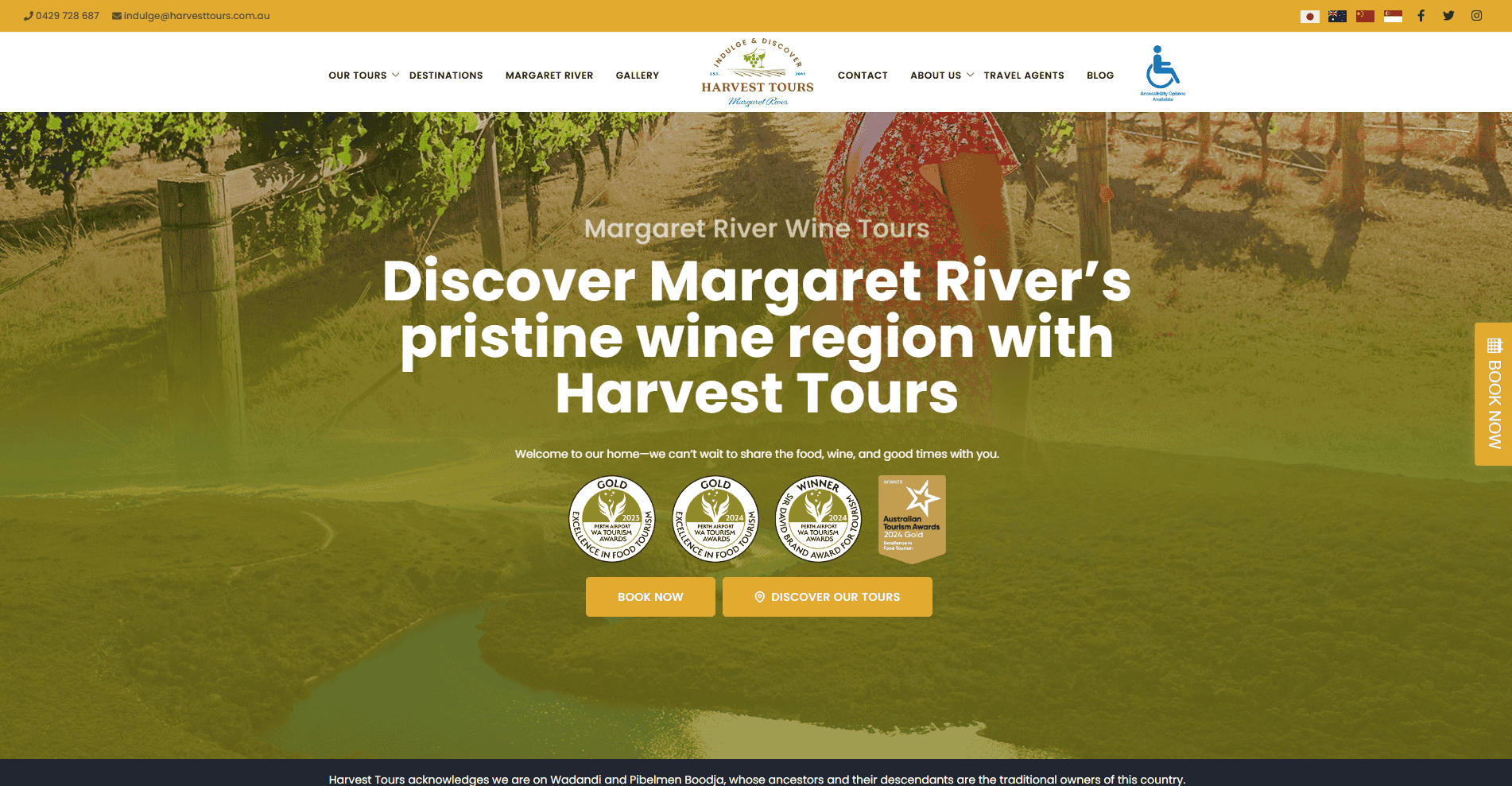 Harvest Tours website preview.