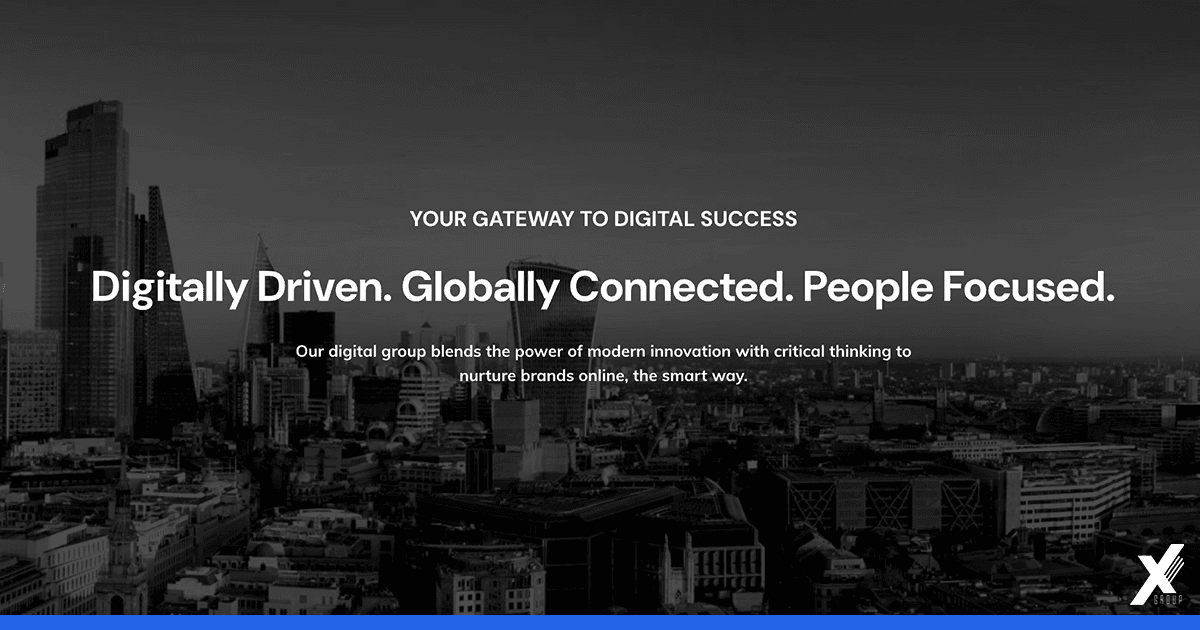 Legacy xDNA Group website preview with a London cityscape.