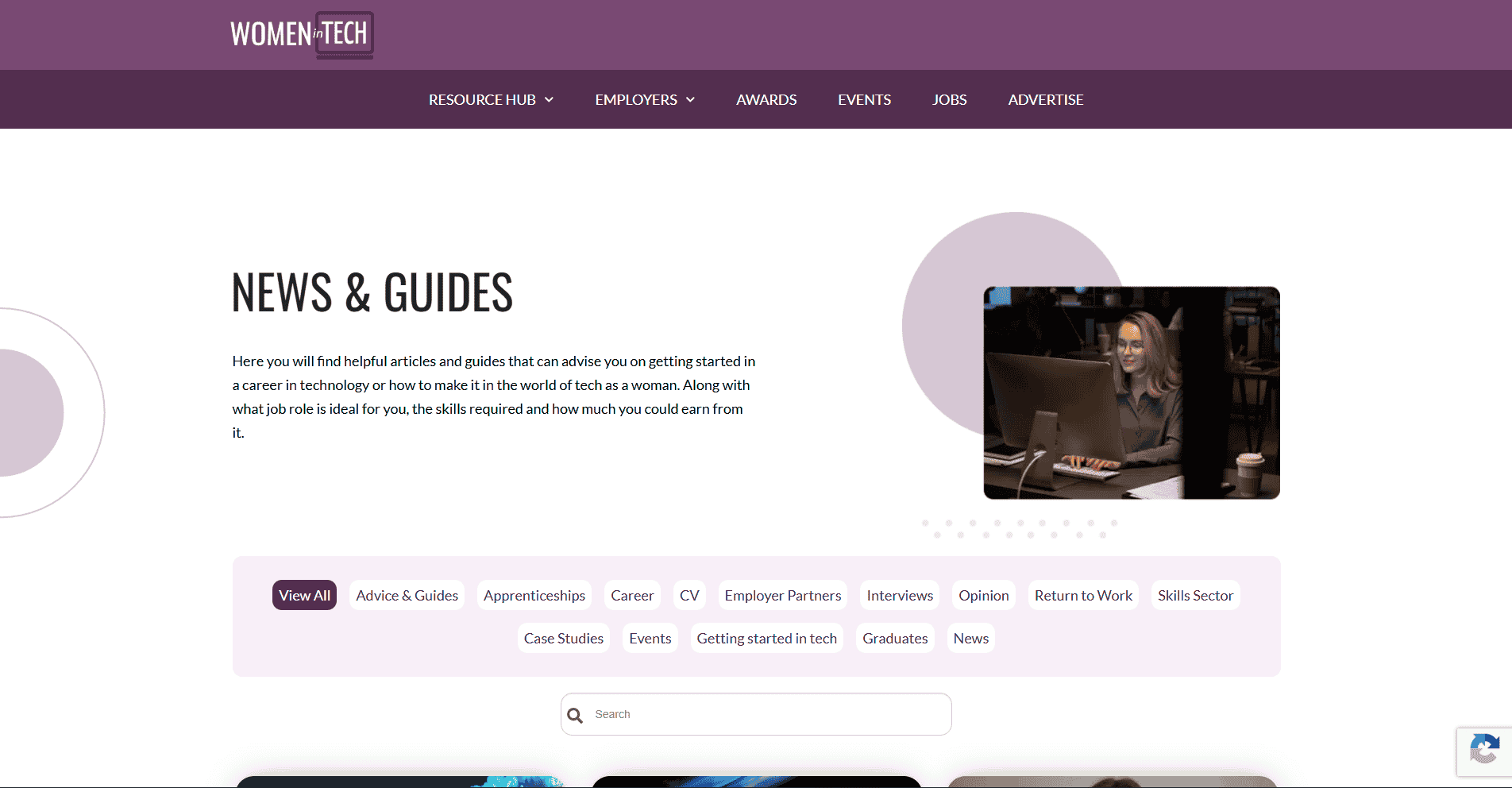 Women in Tech website preview.